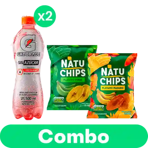 Combo Gatorade Sin Auzcar X2 + Natuchips Platano Verde X1 + Natuchips Platano Maduro X1