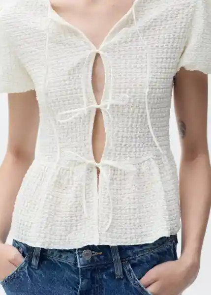 Blusa Benita Crudo Talla L Mujer Mango