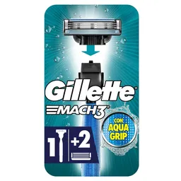 Máquina Afeitar Gillette Mach3 Aquagrip Recargable 2 Repuestos