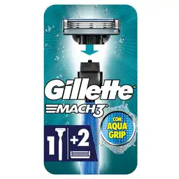 Máquina Afeitar Gillette Mach3 Aquagrip Recargable 2 Repuestos