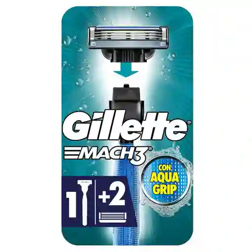 Máquina Afeitar Gillette Mach3 Aquagrip Recargable 2 Repuestos