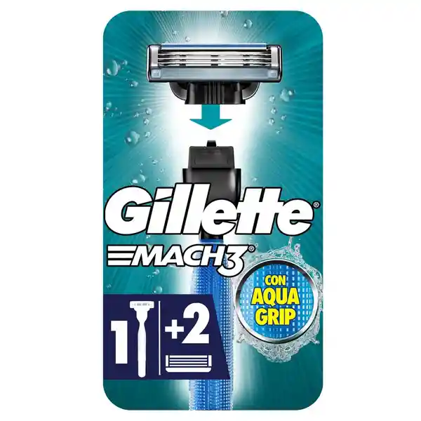 Máquina Afeitar Gillette Mach3 Aquagrip Recargable 2 Repuestos