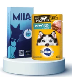 Combo Miia + Pedigree Alimento Humedo Perro Cerdo-Res 85 g