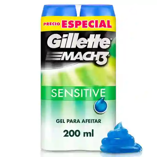GILLETTE Mach3 Sensitive Gel de Afeitar para Piel Sensible de 400mL Protege y Cuida tu Piel al Afeitarte con Máquina de Afeitar para Hombre