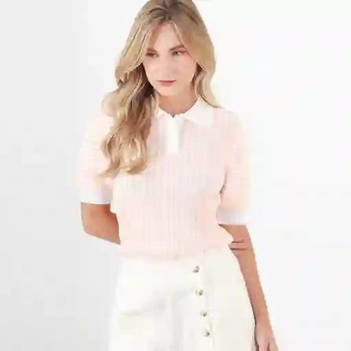 Suéter Cuello Solapa Manga Corta Multicolor Talla M 685917