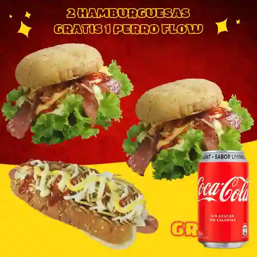 2 Hamburguesas Gratis 1 Perro +Cocacola Light 350ml