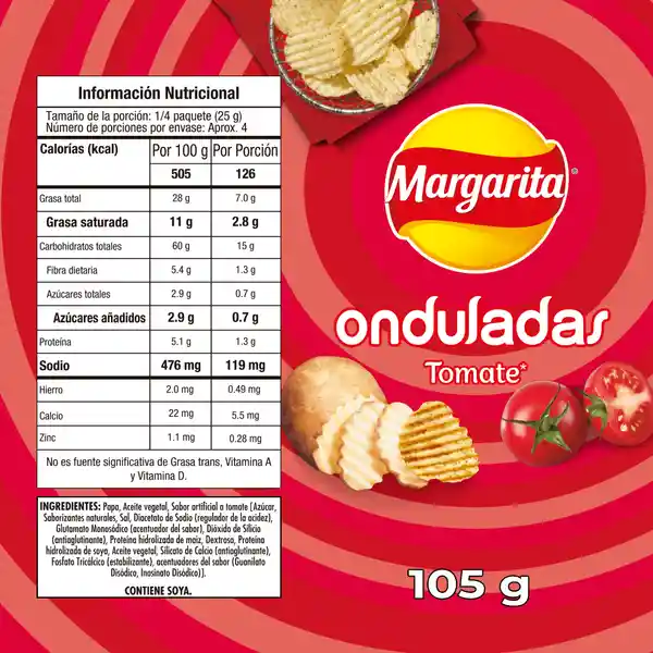 Margarita Snack Papas Onduladas Tomate 105 g