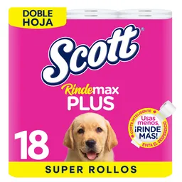 Papel Higiénico Scott Rindemax Plus Doble Hoja Rollo 18 Und