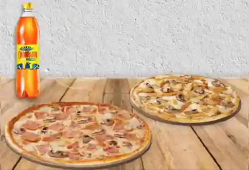 2 Pizzas Mediana 2 Ingredientes + Bebida 1.5L