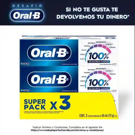 Oral-B Pack Crema de Dientes 100% tu Boca Cuidada 66 mL x 3 Und