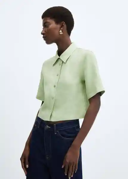 Camisa Mia-W Verde Pastel Talla L Mujer Mango