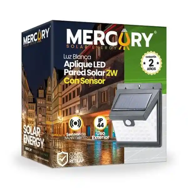 Mercury Aplique Pared Solar Led 2W Ip44 Con Sensor