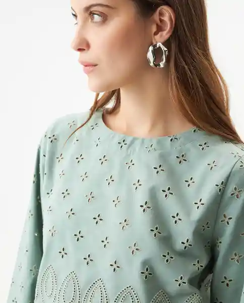 Blusa Eyelet Longsleeve Verde Golfo Medio Talla L Chevignon