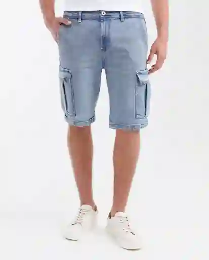 Bermuda Tipo Cargo Azul Cristalino Claro Talla 32 Chevignon