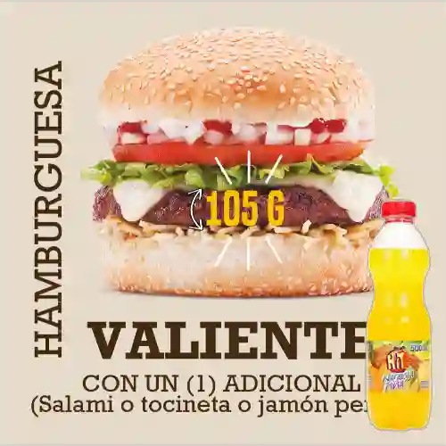 Hamburguesa Valiente 105 G +Hit Naranja Piña 500ml