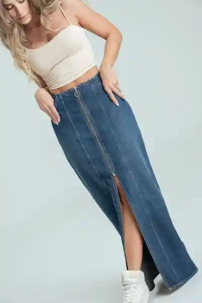 Falda Denim Midi Cierre Color Azul Oscuro Talla 6 Ragged