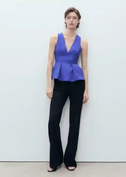 Top Palma Azul Talla S Mujer Mango