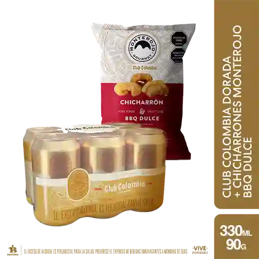 Combo Club Colombia Cerveza Dorada + Monte Rojo Chicharrón