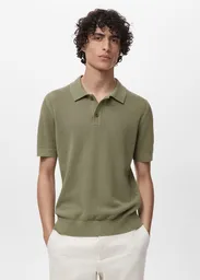 Camiseta Polo Pointele Verde Talla M Hombre Mango