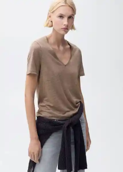 Camiseta Linito Taupe Talla M Mujer Mango