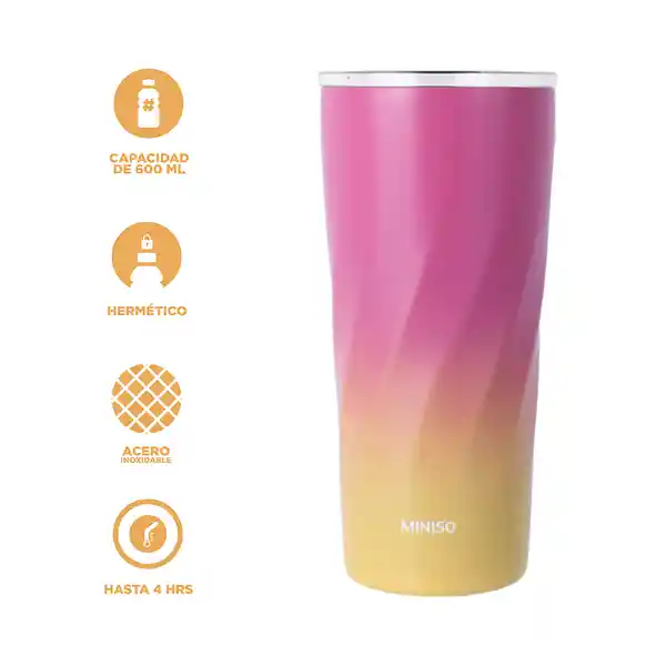 Vaso de Acero Rosa y Amarillo 600 mL Miniso