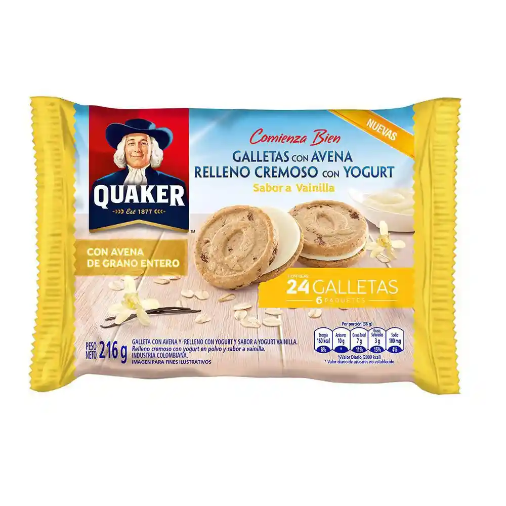 Quaker Galletas Sandwich Vainilla x 6 Unidades