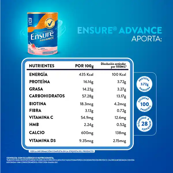 Ensure Advance Fresa Con Proteína + Hmb Polvo