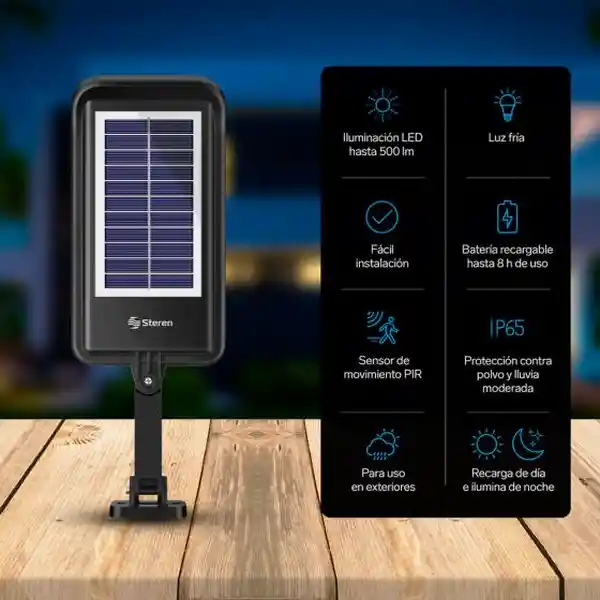 Steren Lámpara Led Con Sensor de Movimiento y Panel Solar