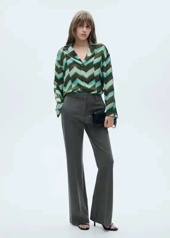 Camisa Zigzag-a Verde Talla M Mujer Mango