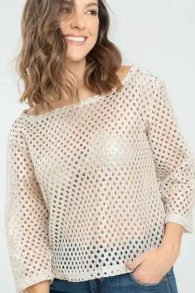 Blusa Tejida Brillo Color Plateado Talla L Ragged