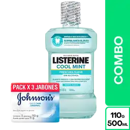 Combo Jhonsons Jabon 3 Und + Listerine Coolmint Zero