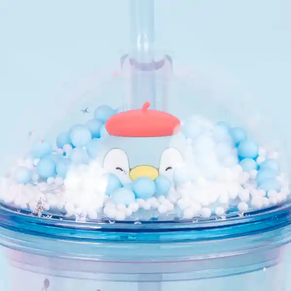Vaso Plástico Con Pitillo de Serie Mini Family 600 mL Miniso