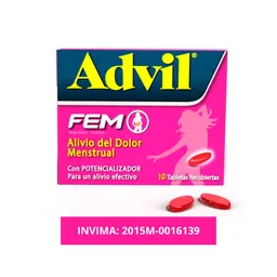 Advil Fem Fuertes Cólicos Menstruales (400 mg/65 mg) 10 Tabletas