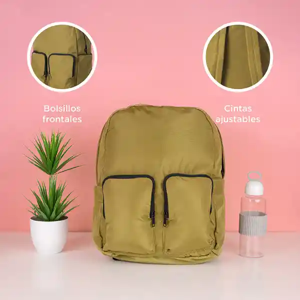 Maleta Con Doble Bolsa Frontal Verde Militar Miniso