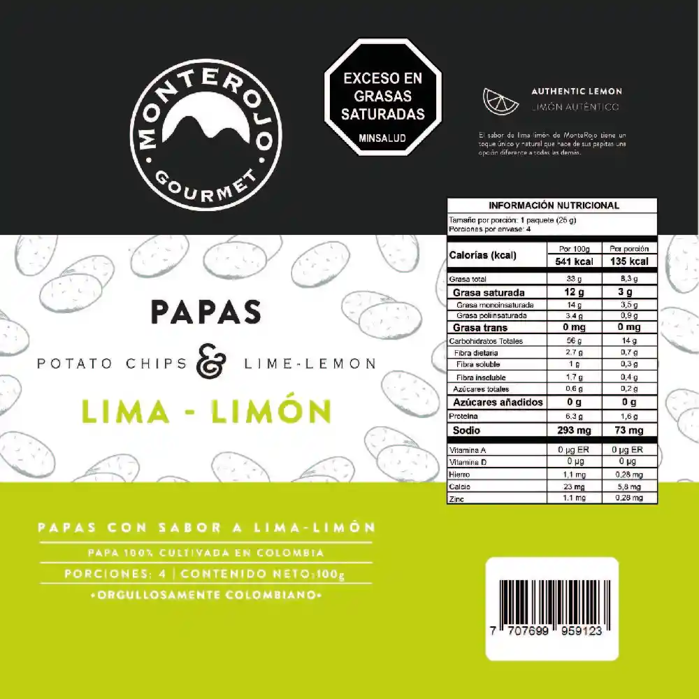 Monterojo Papas Lima Limón 100 gr