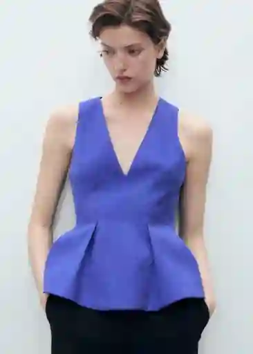 Top Palma Azul Talla S Mujer Mango