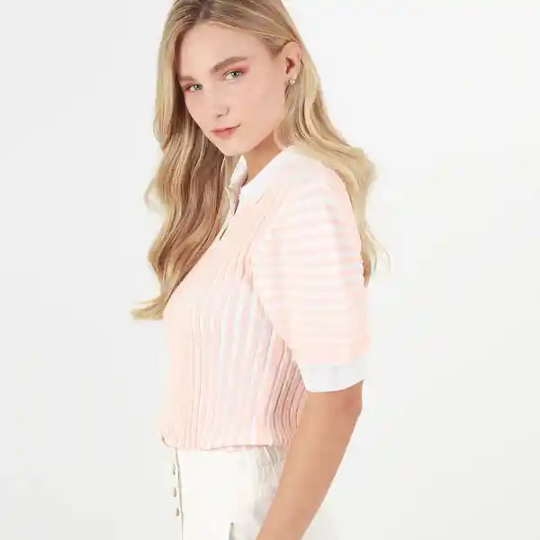 Suéter Cuello Solapa Manga Corta Multicolor Talla M 685917