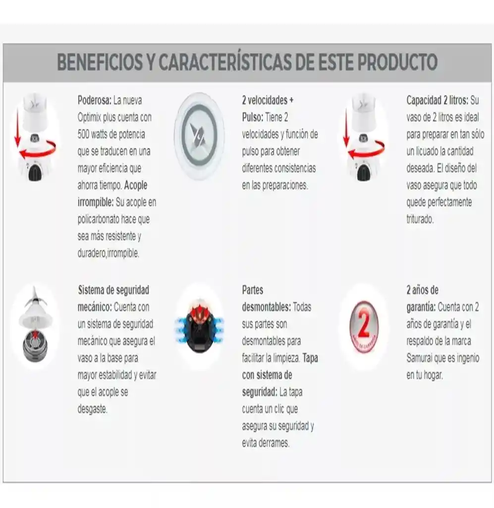 Samurai Licuadora Optimix Plus 2 Velocidades Blanca