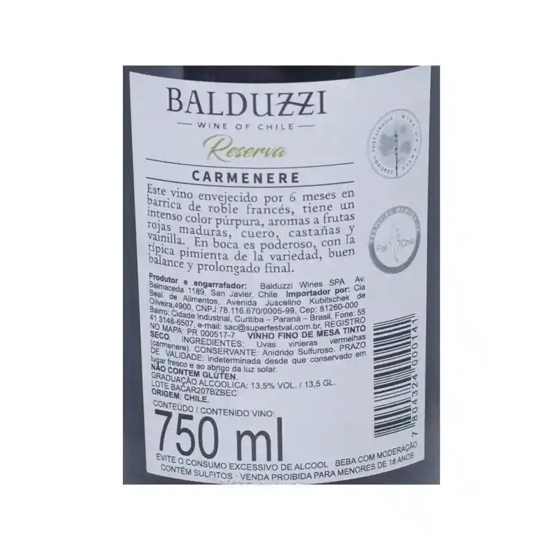 Balduzzi Vino Tinto Reserva Carmenere