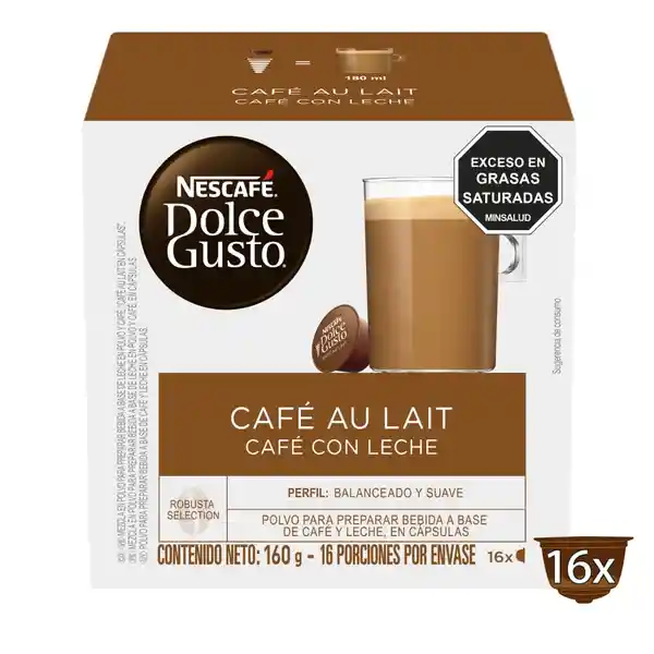 Cápsulas de Café con Leche NESCAFÉ DOLCE GUSTO Au Lait x 160g