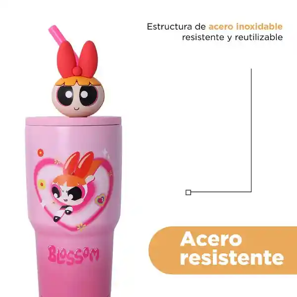 Vaso de Acero Serie Chicas Súper Poderosas Rosa 900 mL Miniso