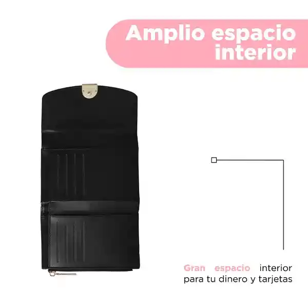 Cartera Para Mujer Con Hebilla Dorada Negro Serie Miniso