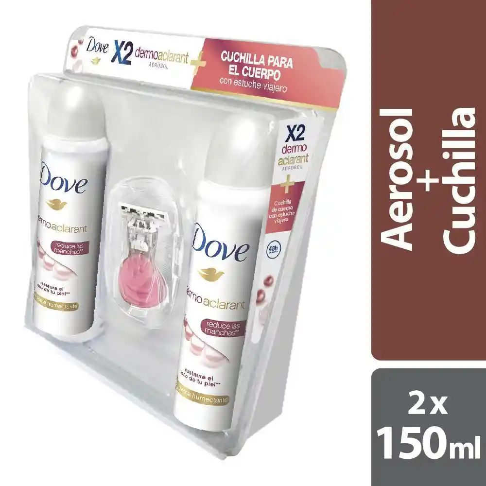 Dove Caja con 2 Dermo Aclarant Aerosol + 1 Cuchilla de Cuerpo