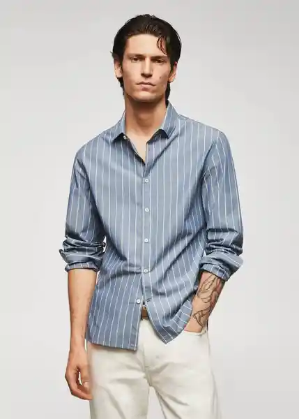 Camisa Sorgues Azul Talla M Hombre Mango