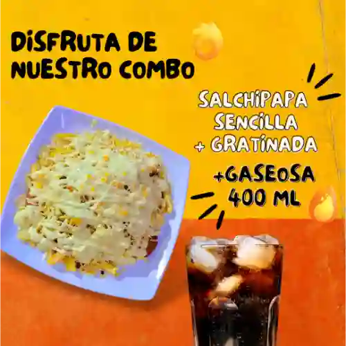 Salchipapa Sencilla Gratinada & Coca Col