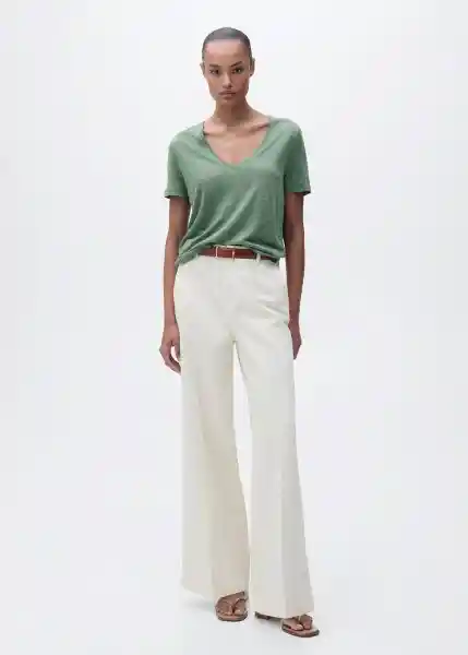 Camiseta Linito Verde Talla M Mujer Mango