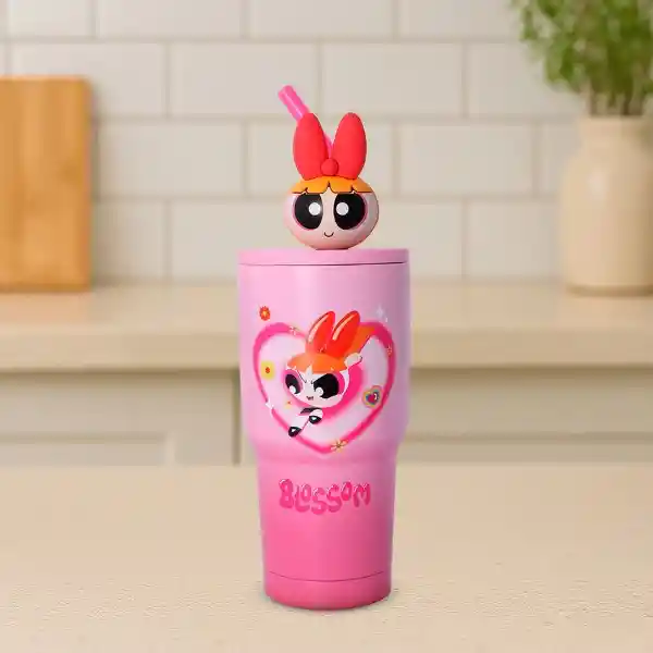 Vaso de Acero Serie Chicas Súper Poderosas Rosa 900 mL Miniso