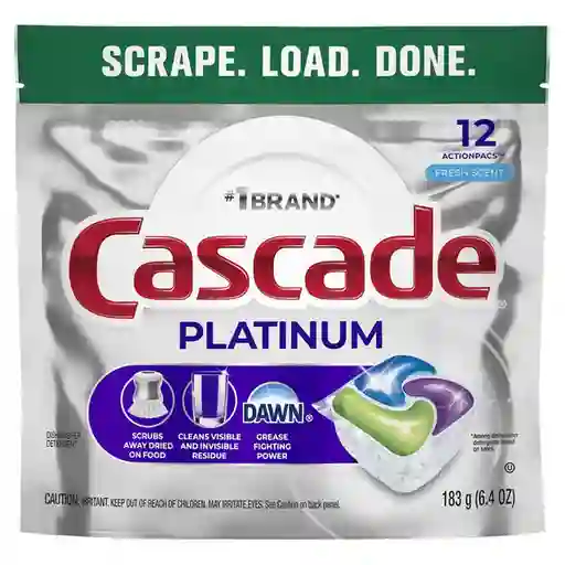 Cascade Detergente Platinum Morado Verde Azul y Blanco