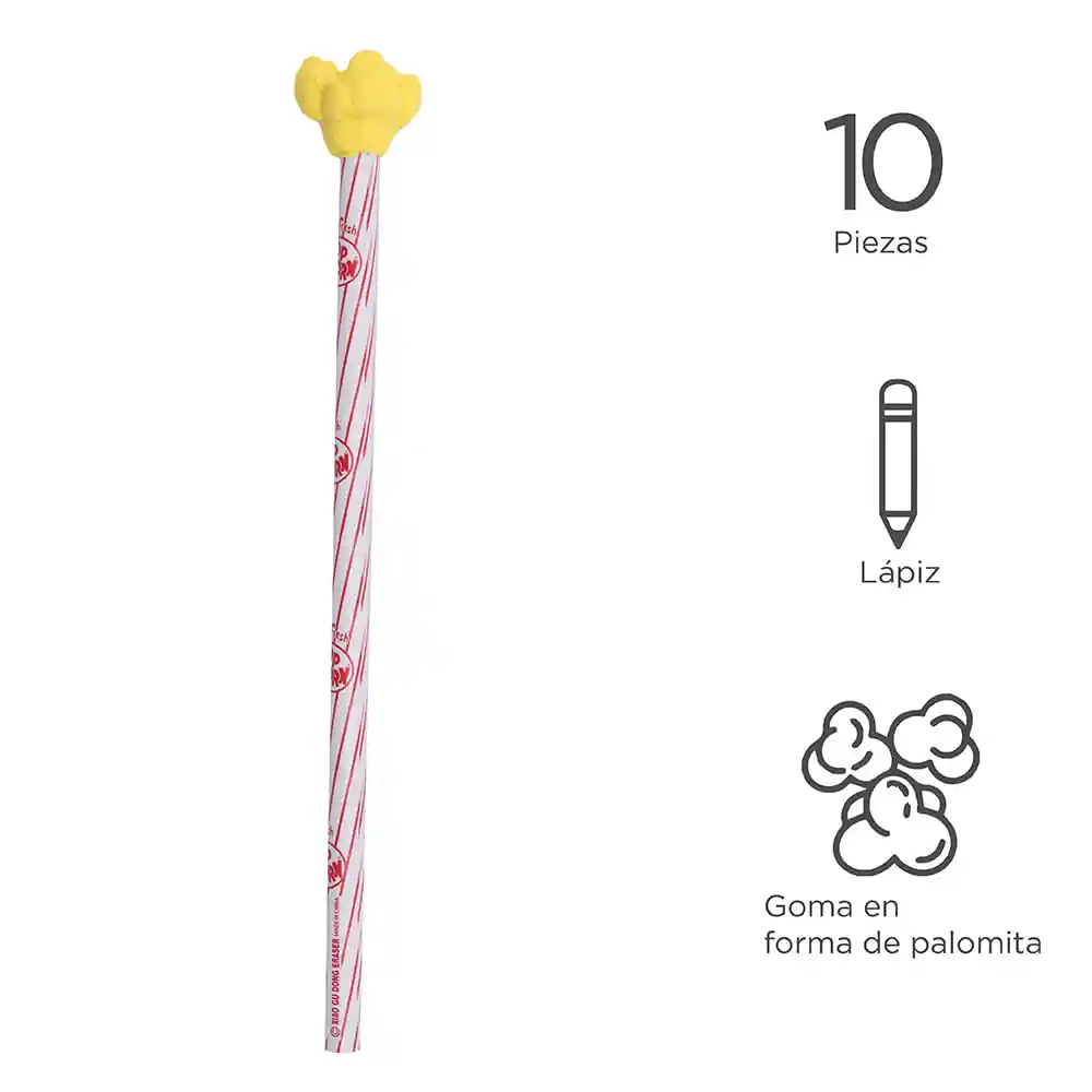 Lápiz Con Borrador en Forma de Palomitas Mediano Blanco Miniso