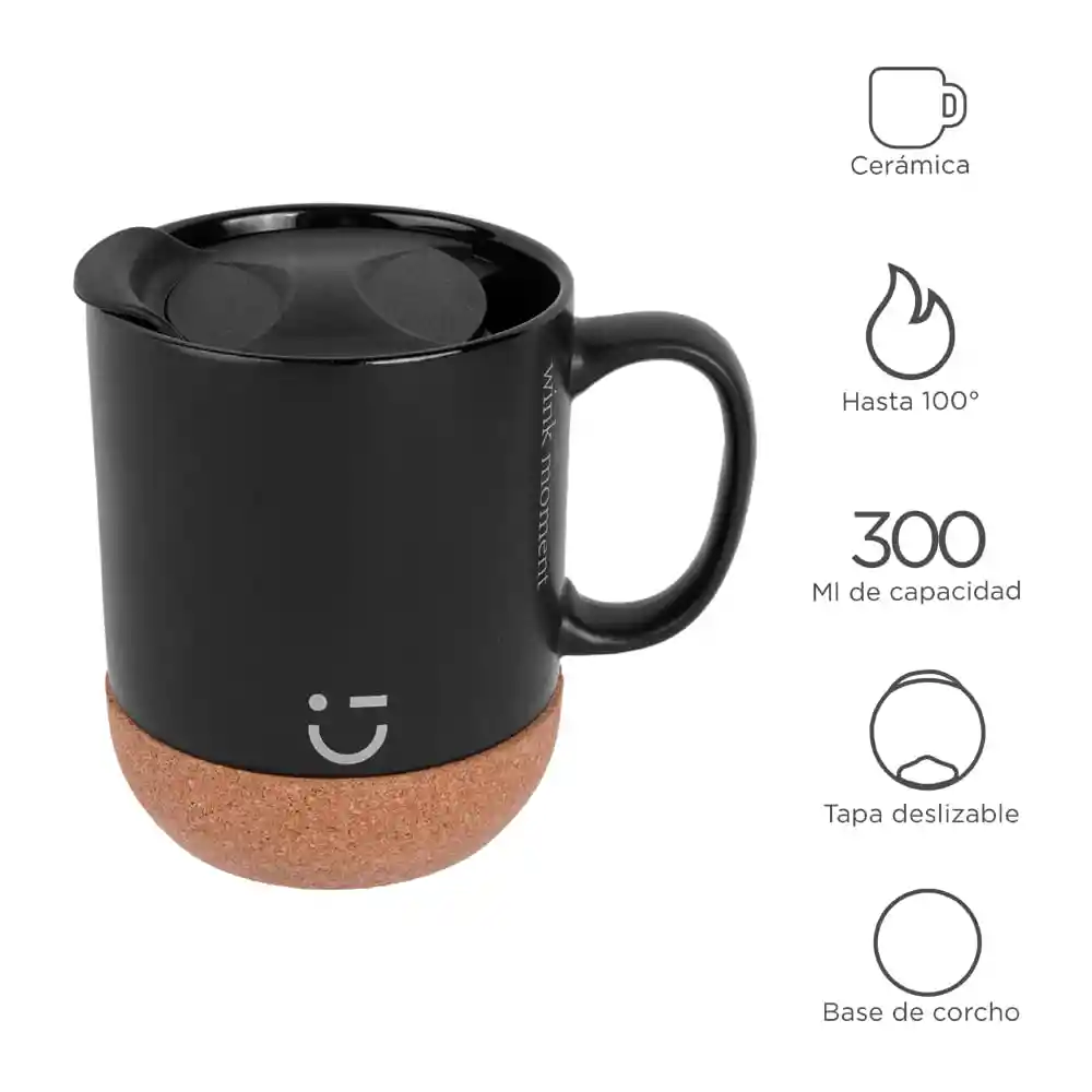 Taza de Cerámica de Moda Con Tapa Negro Miniso